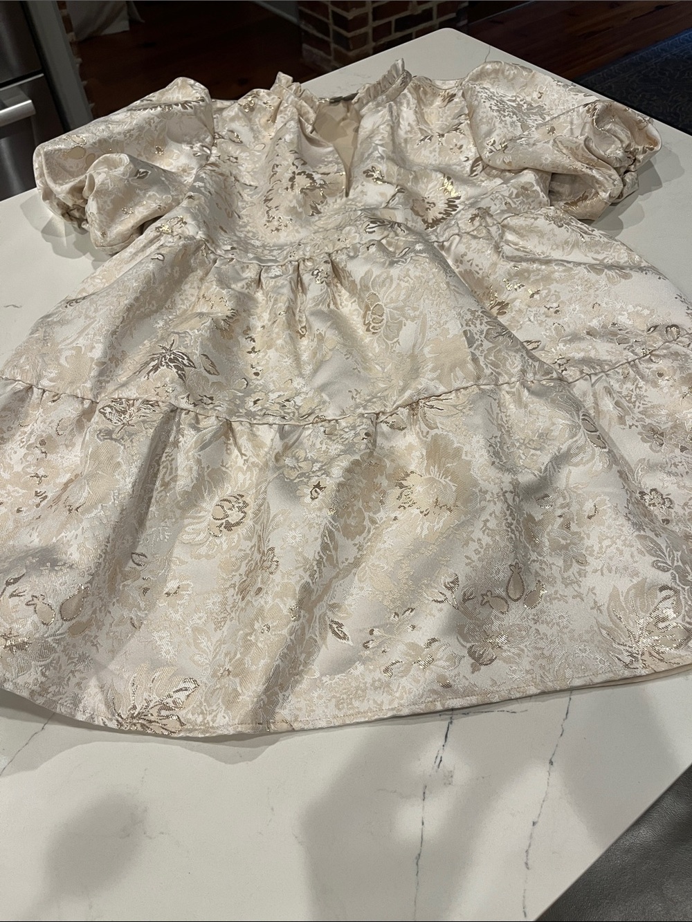 Sugarlips Cream and Gold Floral Jacquard Dress